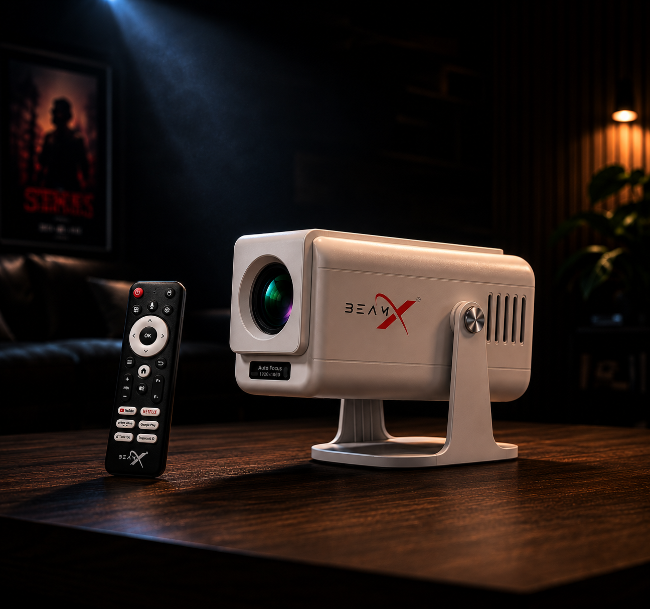 BeamX Thunder Pro Smart Projector | Native 1080p Full HD, 4K Supported | Auto Focus | Android 13 | WiFi 6 & Bluetooth | Built-in Speaker | Home Theater | 2-Year Warranty
