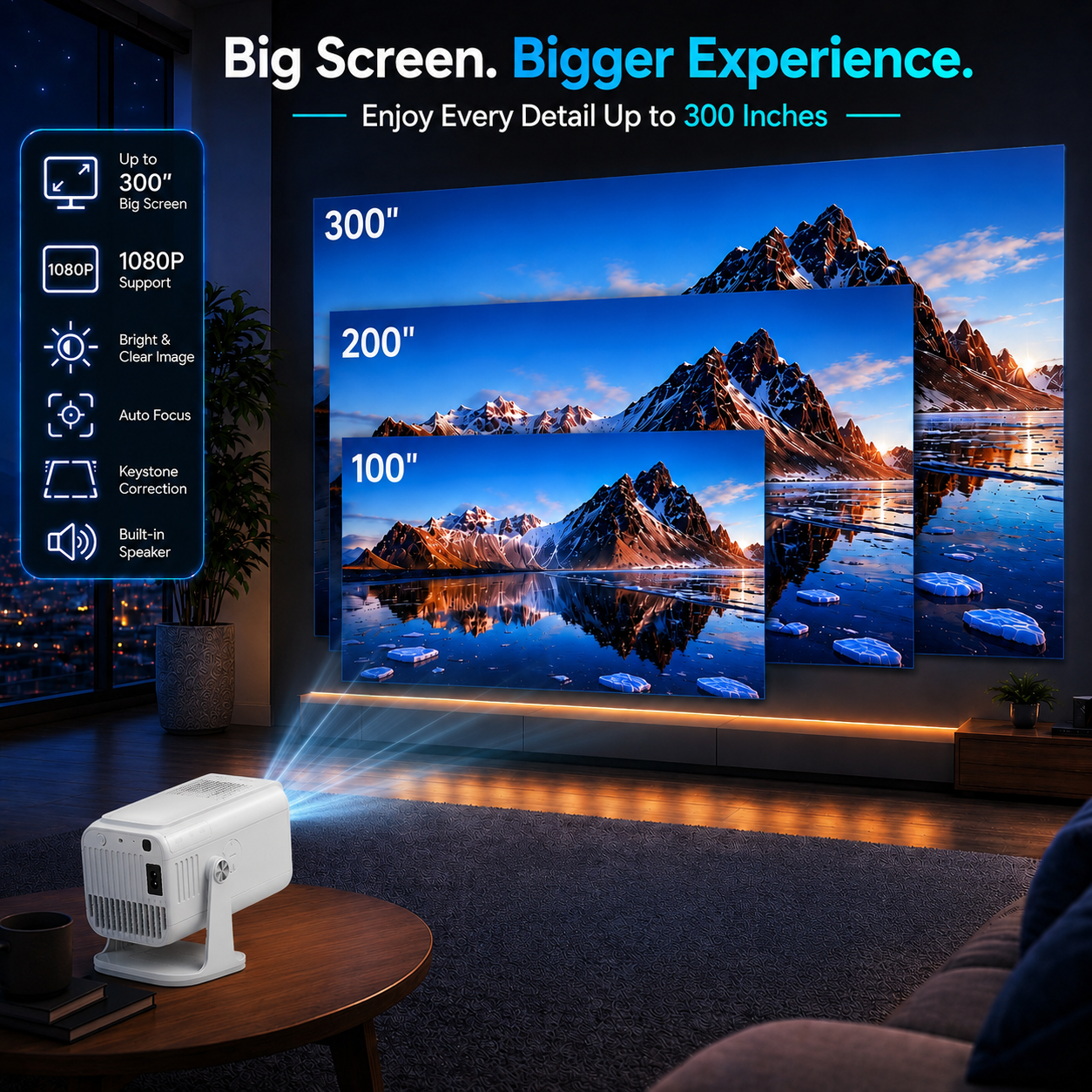 BeamX Thunder Pro Smart Projector | Native 1080p Full HD, 4K Supported | Auto Focus | Android 13 | WiFi 6 & Bluetooth | Built-in Speaker | Home Theater | 2-Year Warranty - Image 7