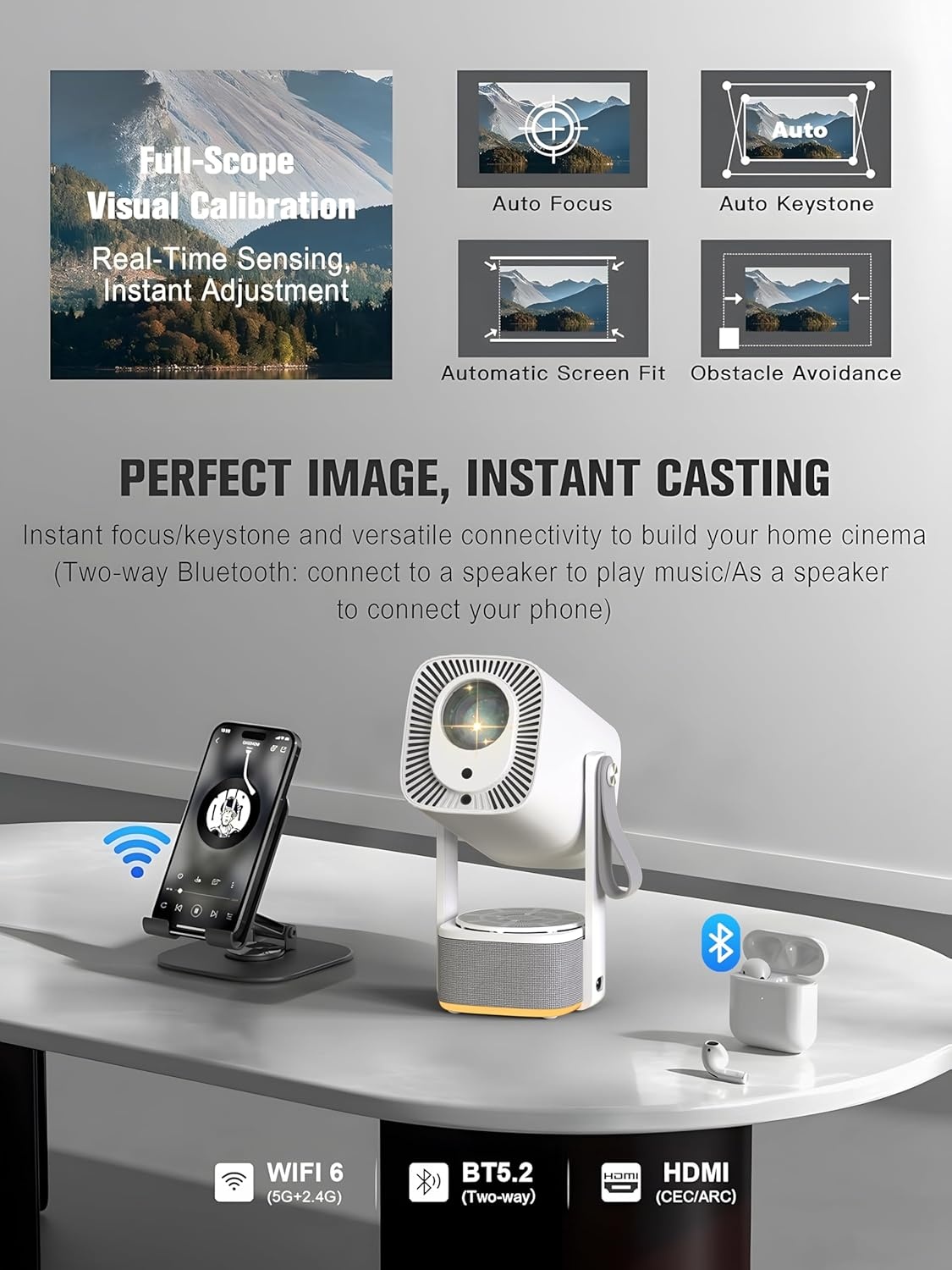 BEAST Android Smart Projector | 1080P Native 4K HDR Support | 15000 Lumens Brightest | Loudest 10W Speaker | Upto 300 inch screen | Ambient Lighting | Dual WiFi | BT5.4 | Free Carry Bag - Image 5