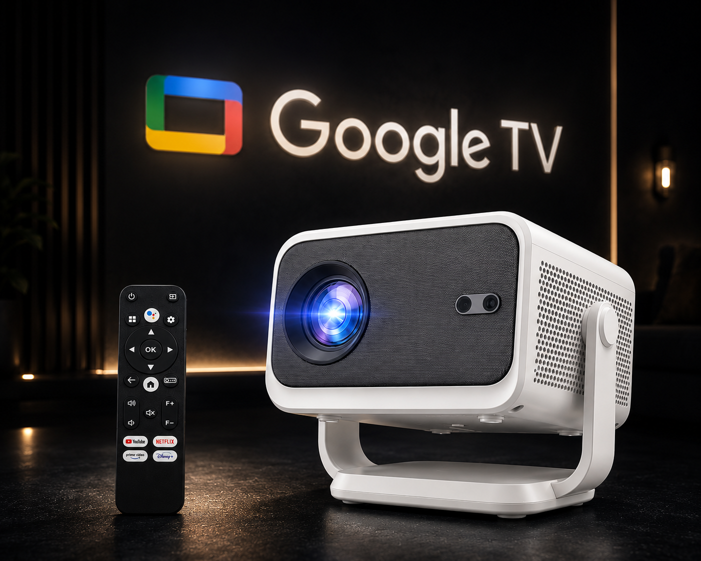 Neo GTV Smart Android Projector 4K Ultra HD Support with 1080P Native, 20000 Lumens, Auto Focus, Auto Keystone, WiFi 6 Bluetooth 5.4, Google TV, 270 Degree Rotatable Home Projector