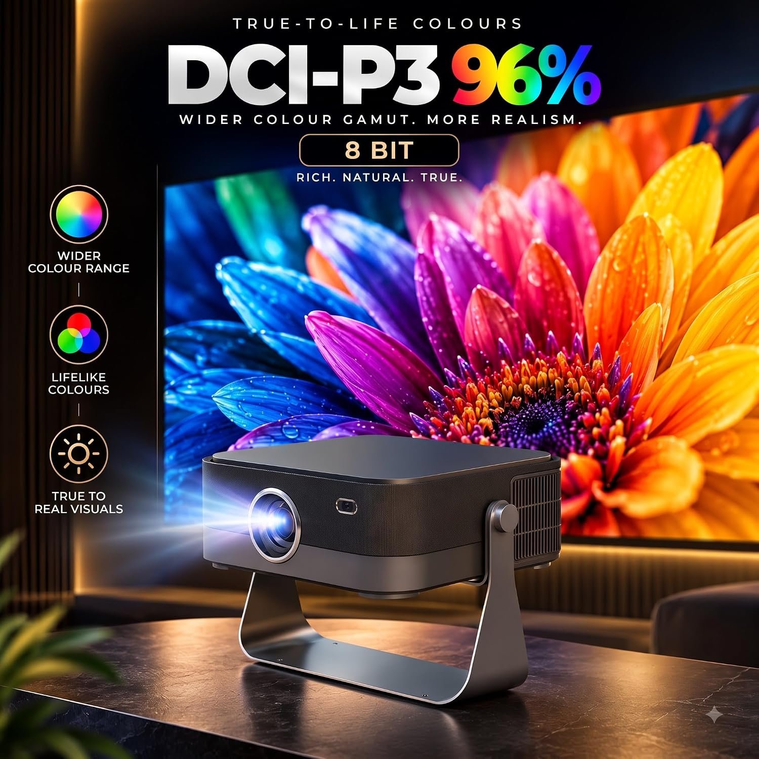 Flash 2X Android Projector Native 1080P, Real1400 ANSI, Voice Command Assist, 100% Dust Free, 4K HDR Support, Google TV Interface, Auto Focus & Auto Keystone, WiFi 6, Bluetooth 5.1, 10W Speakers - Image 6